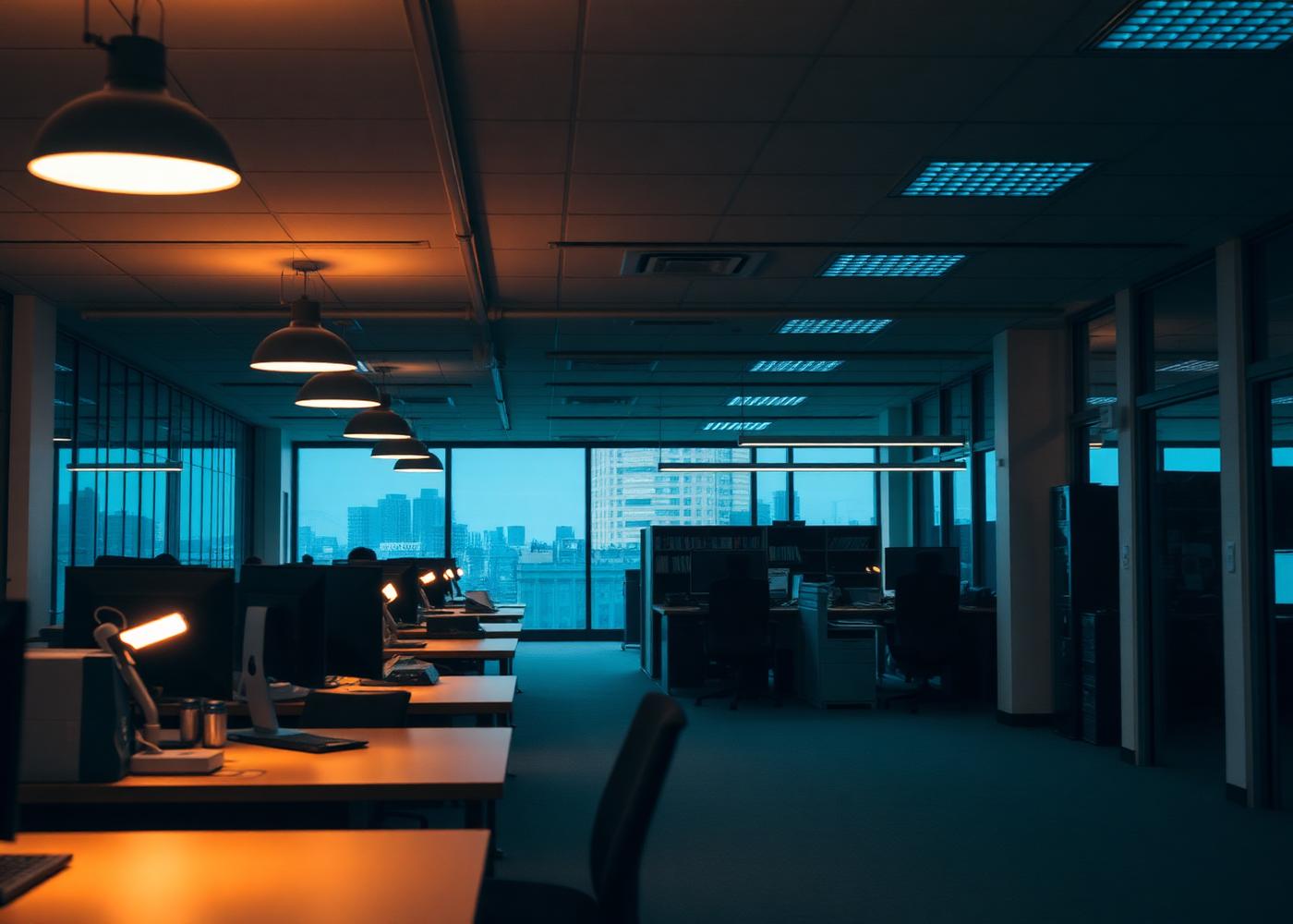 A professional workplace at day's end